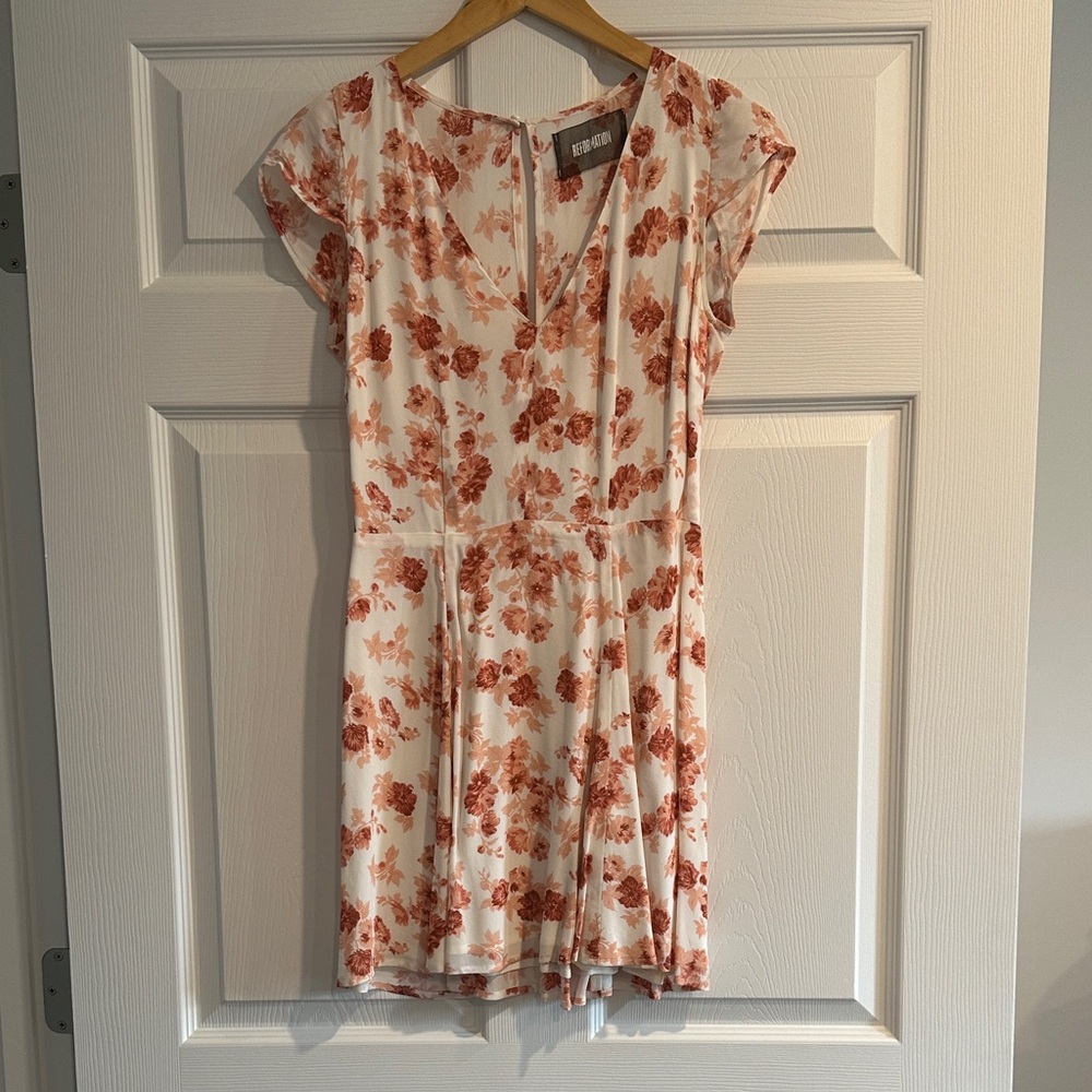 Reformation Cream Mini Dress with Rust Floral Print